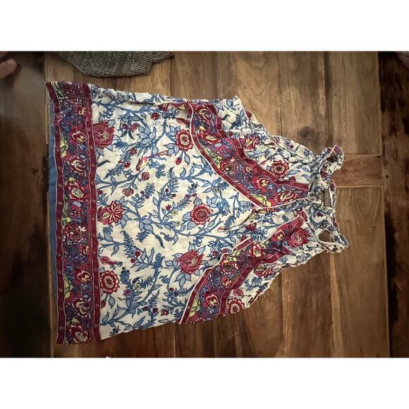 Point Sur Women's Red Blue Floral Print Ruffle Block Print Blouse Top Size 12 - Picture 12 of 15